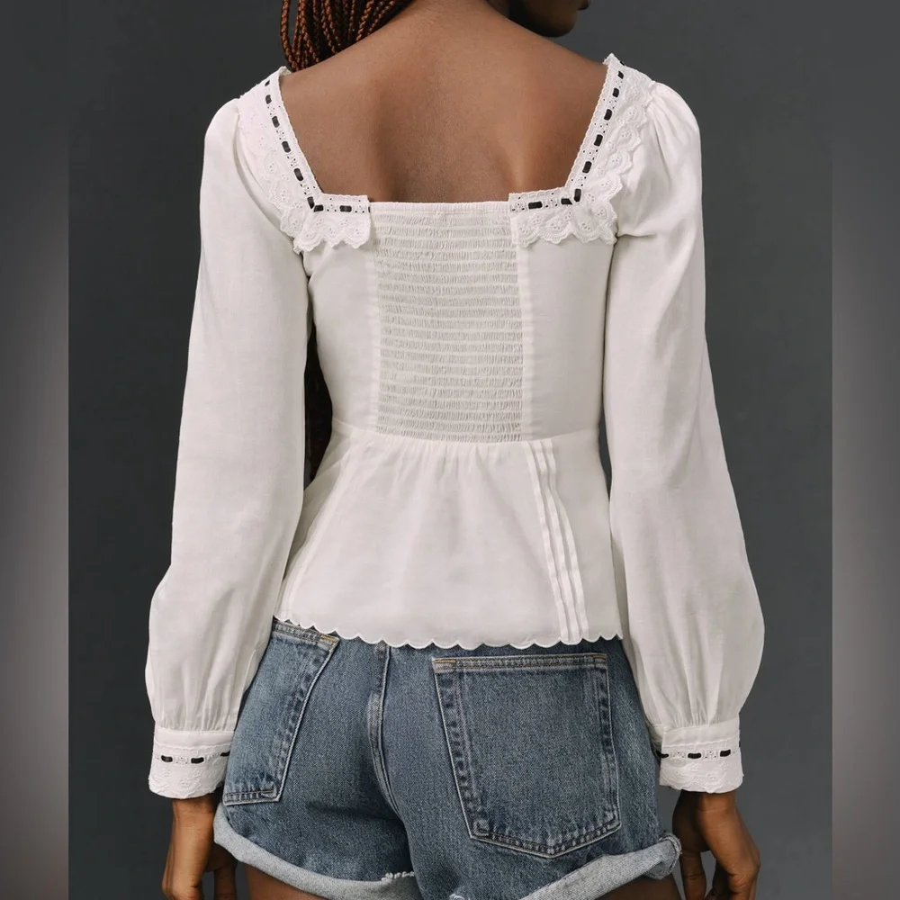 NEW! Reformation Haisley Long Sleeve Lace Bow Top Size 6 - Picture 2 of 10